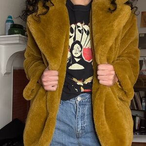NastyGal Mustard Faux Fur Coat